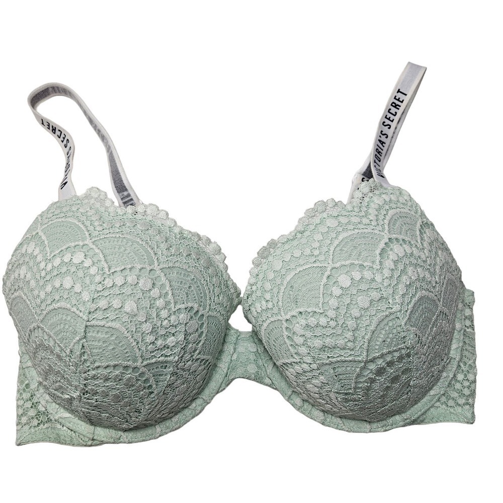Victoria's Secret T-Shirt Push Up Full Coverage Bra‎ 36D Mint Lace Logo Straps
